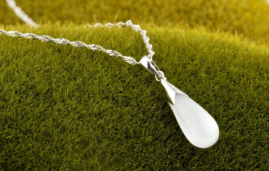SS11043-1 S925 sterling silver drop tears stone necklace